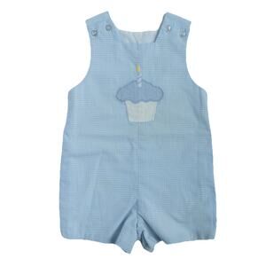 The Bailey Boys Birthday Romper Cupcake Blue Gingham USA Size 12M
